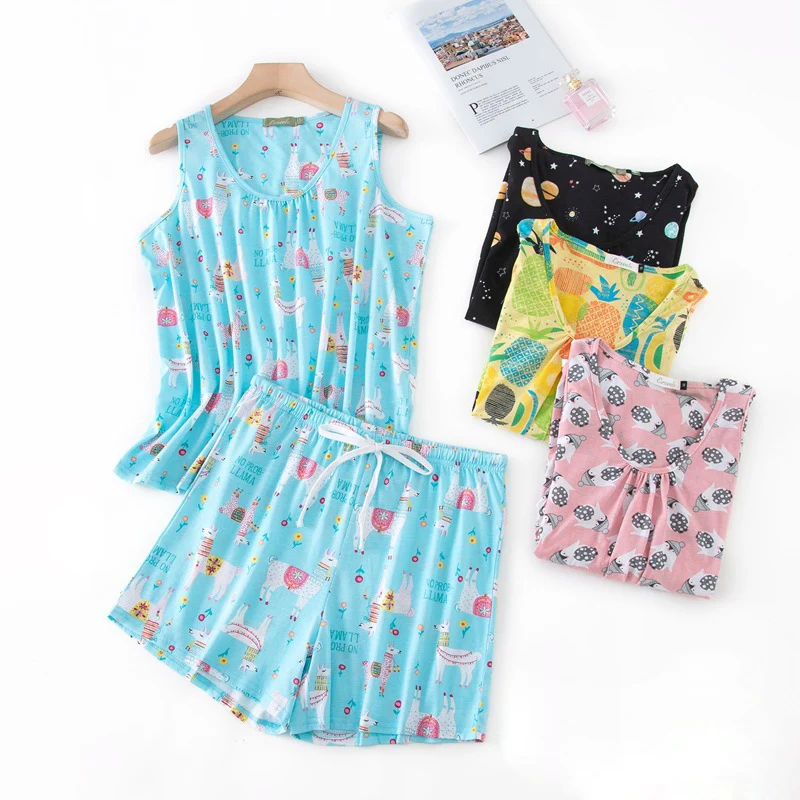 Plus size Cute cartoon 60% cotton sleeveless pajama sets women sleepwear Korea Sweet O-neck shorts sleepwear pyjamas
Plus size Cute cartoon 60% cotton sleeveless pajama sets women sleepwear Korea Sweet O-neck shorts sleepwear pyjamas