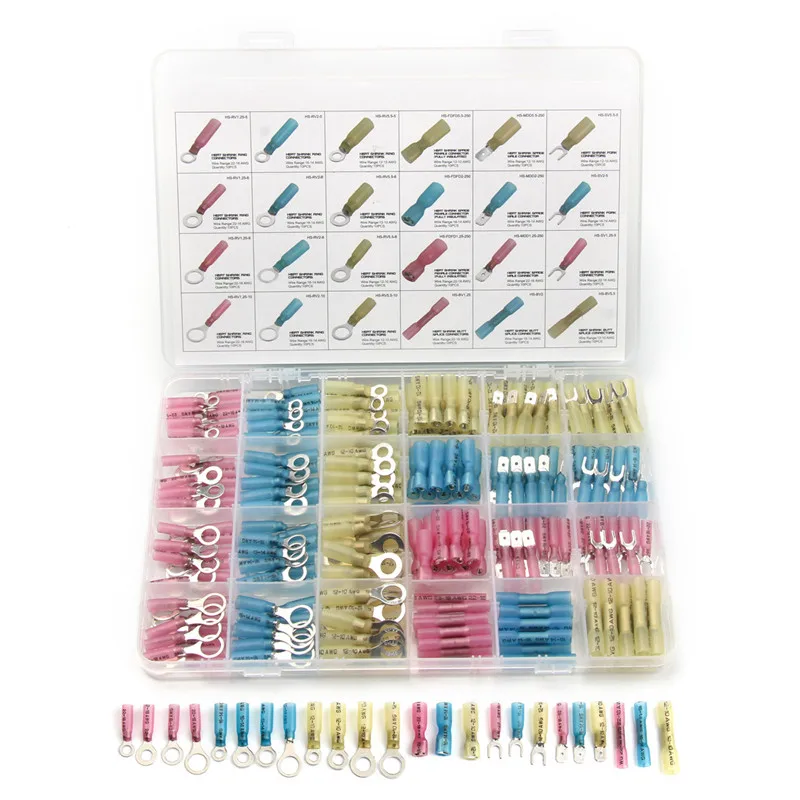 240PC Mixed Heat Shrink Connectors Electrical Wire Splice Spade Ring Fork Insulated Butt Terminal Connector Assortment Kit
240PC Mixed Heat Shrink Connectors Electrical Wire Splice Spade Ring Fork Insulated Butt Terminal Connector Assortment Kit