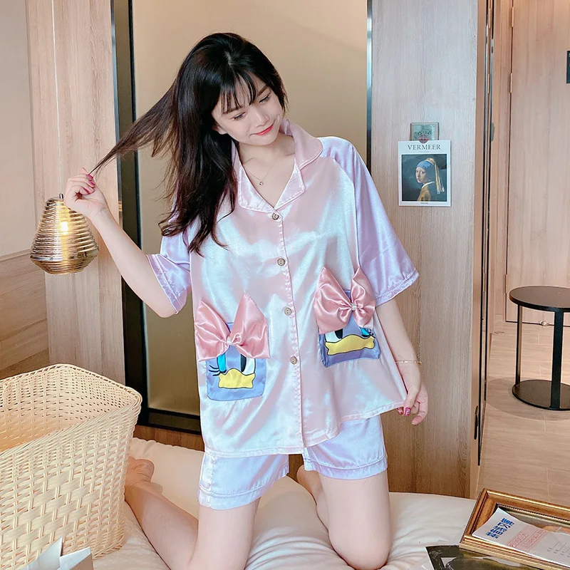 Cute Cartoon Sleepwear Pyjamas Women's Ice Silk Short Sleeve Pajamas Ladies Pijama Sets Satin Homewear Lounge Wear
Cute Cartoon Sleepwear Pyjamas Women's Ice Silk Short Sleeve Pajamas Ladies Pijama Sets Satin Homewear Lounge Wear