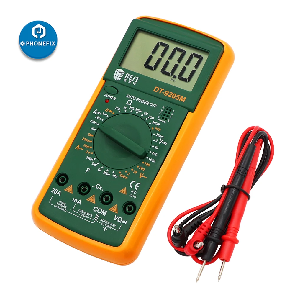 PHONEFIX LCD Digital Multimeter Digital Tester DT9205M Handheld Large Screen with Buzzer DMM Meter for Phone Repairing Testing
PHONEFIX LCD Digital Multimeter Digital Tester DT9205M Handheld Large Screen with Buzzer DMM Meter for Phone Repairing Testing