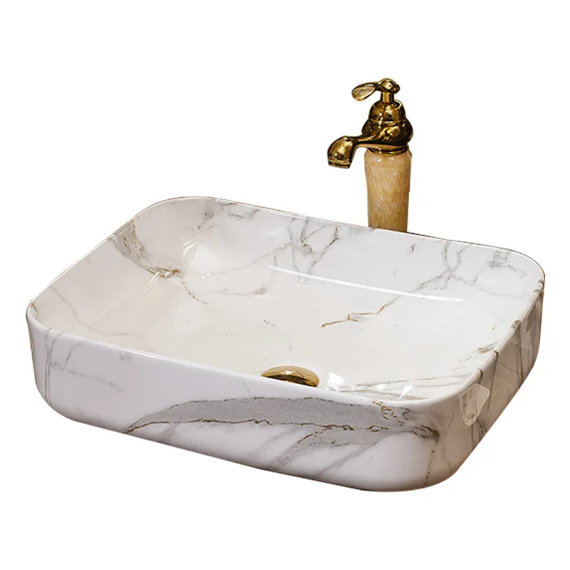 Nordic Minimalist Marble Ceramic Gold Pattern Art Above Counter Basin Household Bathroom Ceramic Square Washbasin
Nordic Minimalist Marble Ceramic Gold Pattern Art Above Counter Basin Household Bathroom Ceramic Square Washbasin