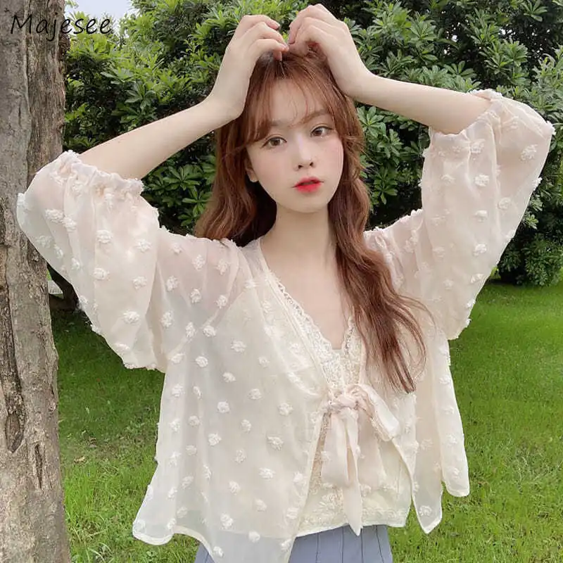 Jackets Women Solid Summer Thin French Sun-proof Chiffon Cropped Bandage Tender V-neck Simple Loose Lovely High Quality Casual
Jackets Women Solid Summer Thin French Sun-proof Chiffon Cropped Bandage Tender V-neck Simple Loose Lovely High Quality Casual