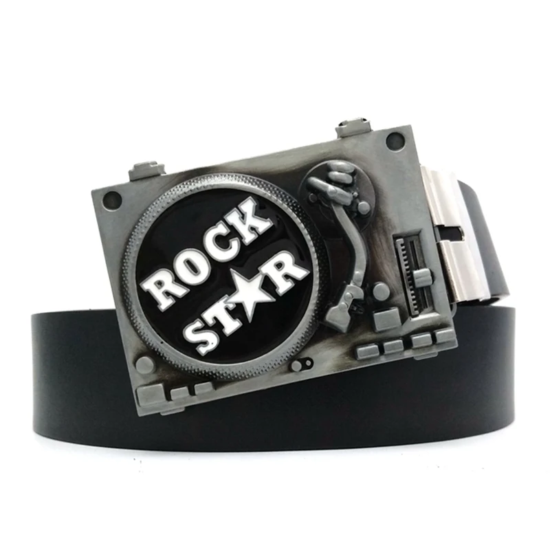 Black PU Leather Casual Men Belts for Jeans with Rock Star DJ Music Turntables Metal Buckle Fashion Western Cowboy Accessories
Black PU Leather Casual Men Belts for Jeans with Rock Star DJ Music Turntables Metal Buckle Fashion Western Cowboy Accessories