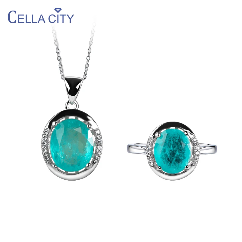 Cellacity 925 Sterling Silver Women jewelry set with round Paraiba Tourmaline Gemstones ring pendant necklace wedding gift
Cellacity 925 Sterling Silver Women jewelry set with round Paraiba Tourmaline Gemstones ring pendant necklace wedding gift
