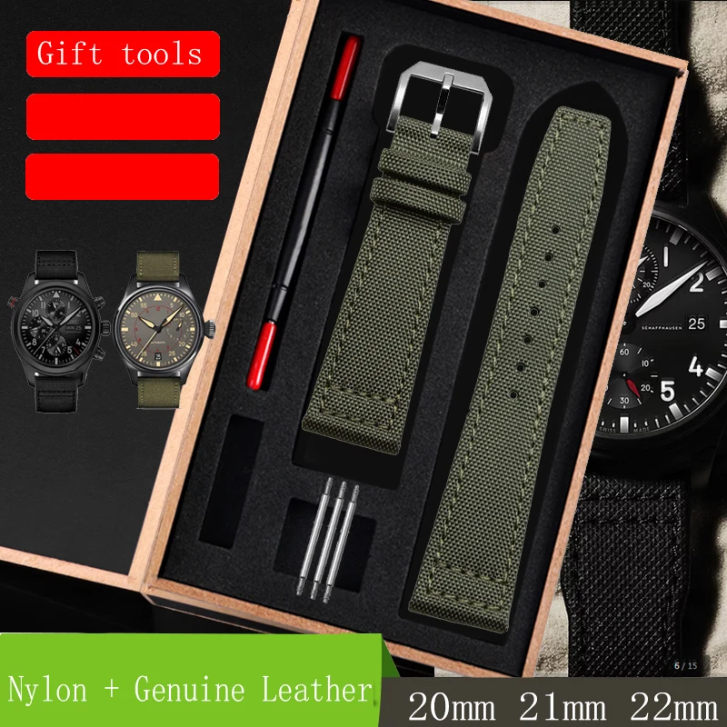 Nylon + Genuine Leather Watchbands Men Women Green Black High Quality Watch Band Strap With Silver Pin Buckle 20mm 21mm 22mm
Nylon + Genuine Leather Watchbands Men Women Green Black High Quality Watch Band Strap With Silver Pin Buckle 20mm 21mm 22mm
