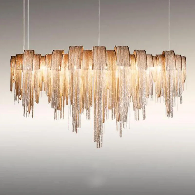 Modern Luxury Tassel Led Chandelier Silver Gold Aluminum Chain G9 Lamp Lustre New Design Hang Light
Modern Luxury Tassel Led Chandelier Silver Gold Aluminum Chain G9 Lamp Lustre New Design Hang Light
