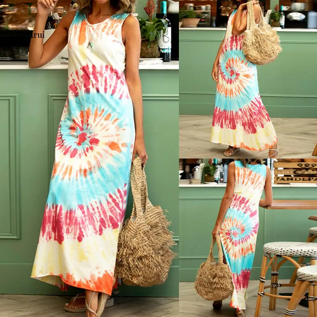 Sexy Maxi Dress Fashion O-neck Tie-dyed Print Tank Sleeveless Loose Ankle-length Long Dress 2020 Summer Women Print Party Dresse
Sexy Maxi Dress Fashion O-neck Tie-dyed Print Tank Sleeveless Loose Ankle-length Long Dress 2020 Summer Women Print Party Dresse