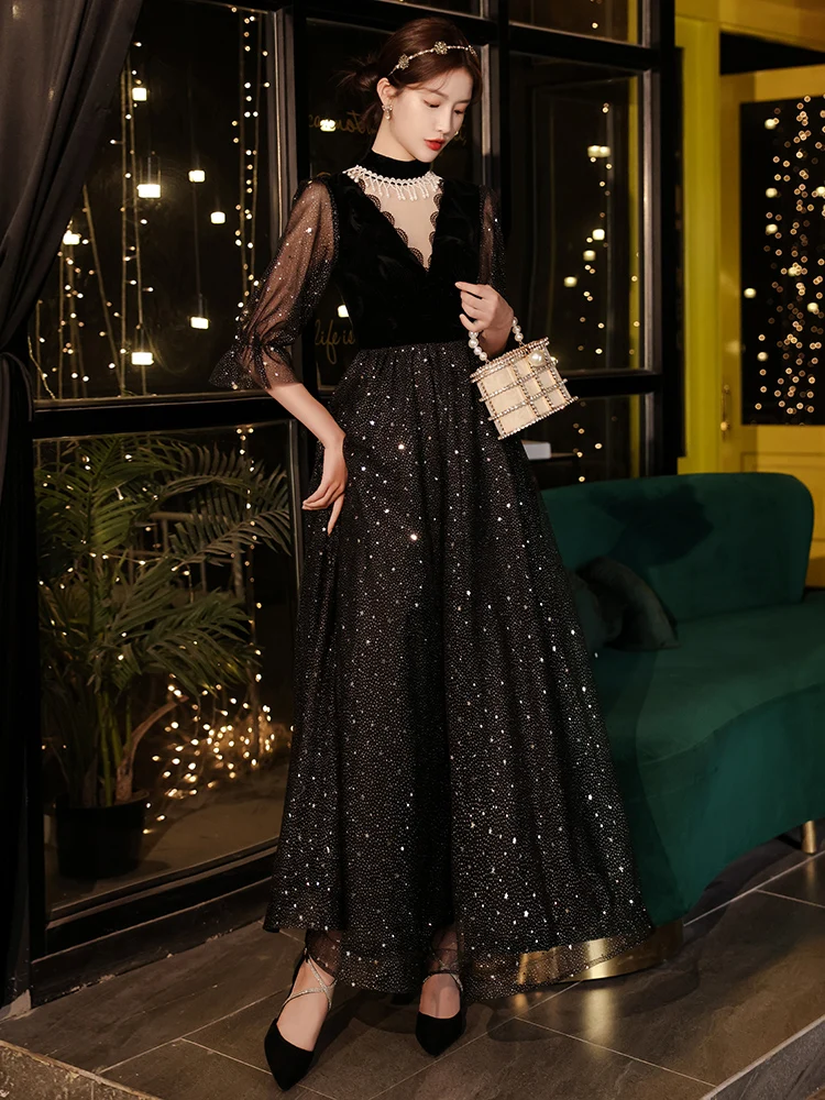 Fantasy Starry Black Banquet Dress 2021 Mesh Sleeve Pearls Sequins Ball Gown Elegant Women A-Line Slim Long Celebrity Dresses
Fantasy Starry Black Banquet Dress 2021 Mesh Sleeve Pearls Sequins Ball Gown Elegant Women A-Line Slim Long Celebrity Dresses