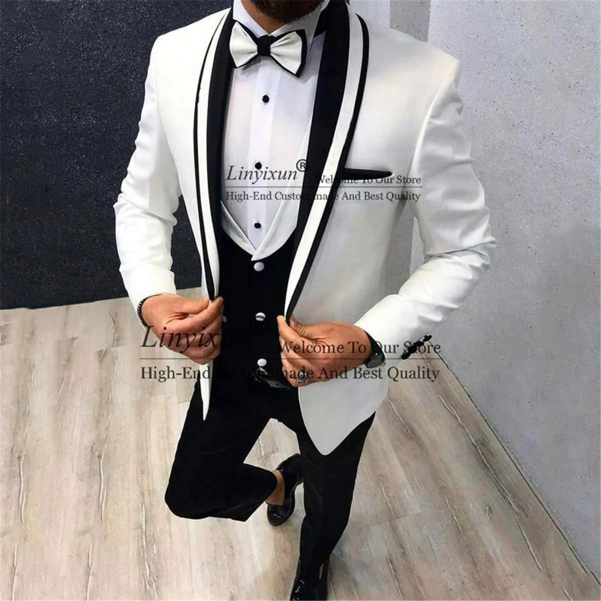 Classic White Mens Suits for Wedding Black Shawl Lapel Groom Tuxedos 3 Pieces Set Business Male Prom Blazer Terno Masculino
Classic White Mens Suits for Wedding Black Shawl Lapel Groom Tuxedos 3 Pieces Set Business Male Prom Blazer Terno Masculino