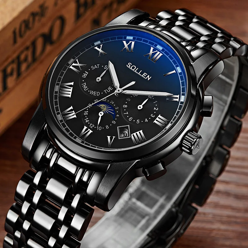 NEW Switzerland SOLLEN Luxury Brand Men's Automatic Mechanical Watches Multi-function Luminous Moon Phase Sapphire Clock SL801
NEW Switzerland SOLLEN Luxury Brand Men's Automatic Mechanical Watches Multi-function Luminous Moon Phase Sapphire Clock SL801