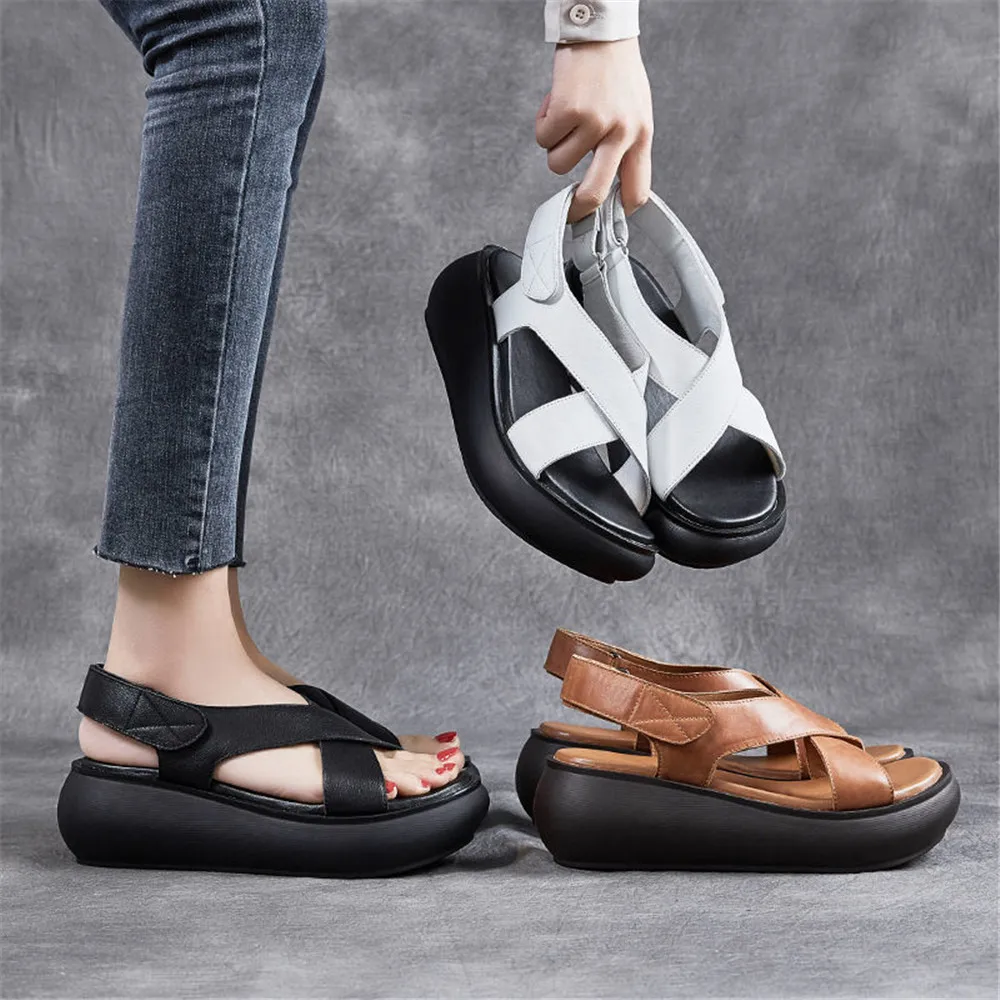 Women's Cross Strap Retro Sandals Soft Leather Platform 2024 Summer Thick Sole High Heels Ladies Wedges Shoes For Women Eu 34-40
Women's Cross Strap Retro Sandals Soft Leather Platform 2024 Summer Thick Sole High Heels Ladies Wedges Shoes For Women Eu 34-40