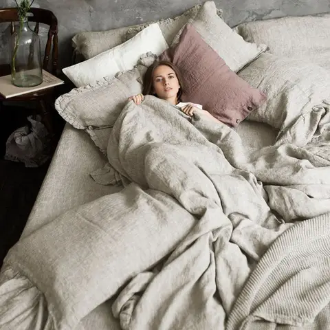 Pure Organic Flax Linen Bedding Set, Including Duvet Cover and 2 Pillow Cover, Bed Linens, Button Or Zipper Quilt Cover King