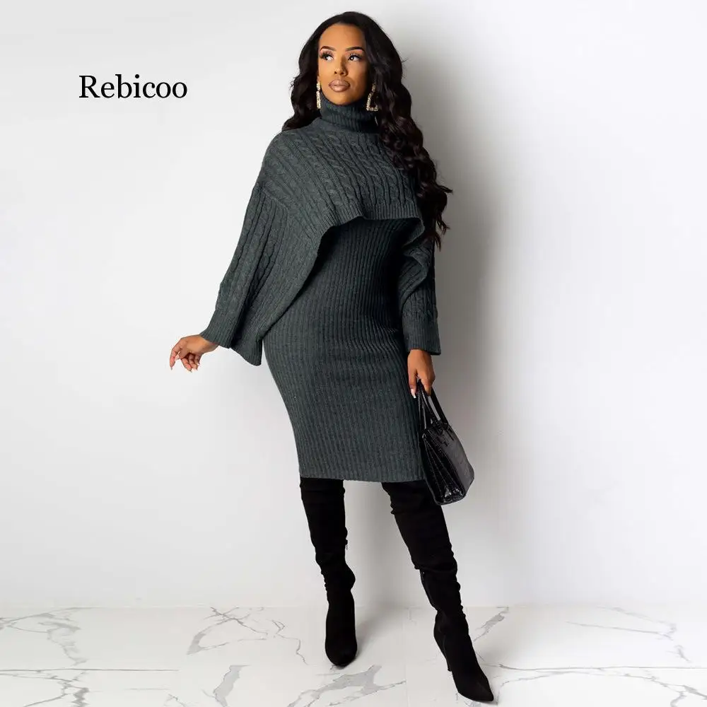 Autumn Winter Knitted Sweater Two Piece Set Turtleneck Long Sleeve Loose Crop Top + Bandage Midi Tank Dress Tracksuit
Autumn Winter Knitted Sweater Two Piece Set Turtleneck Long Sleeve Loose Crop Top + Bandage Midi Tank Dress Tracksuit