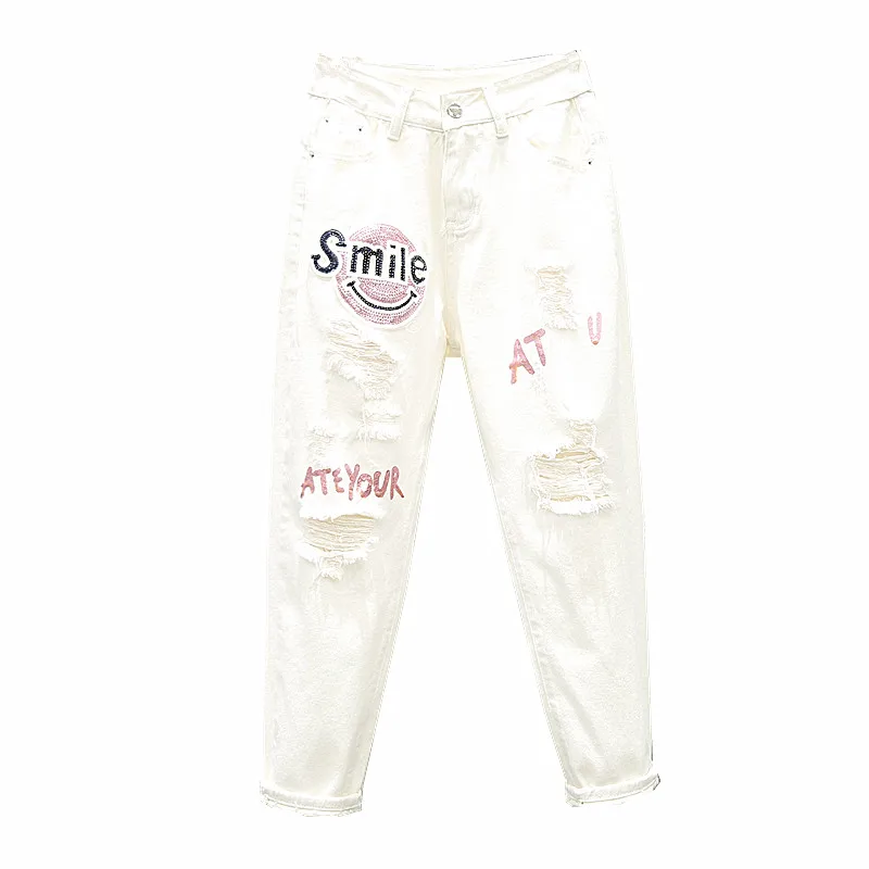 2024 Spring Autumn New White Jeans Women's Nine-minute Pants Slim Hallen Pants Sequins Bronzed Hole Denim Trousers Students
2024 Spring Autumn New White Jeans Women's Nine-minute Pants Slim Hallen Pants Sequins Bronzed Hole Denim Trousers Students