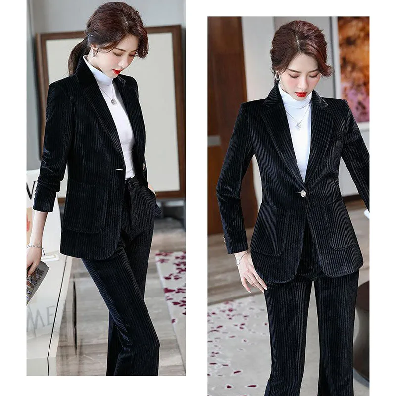 2023New Suit Jacket Temperament Two-Piece Female Blue Gold Velvet Set/ Single Women's Autumn Winter Coat Outfit Ladies
2023New Suit Jacket Temperament Two-Piece Female Blue Gold Velvet Set/ Single Women's Autumn Winter Coat Outfit Ladies