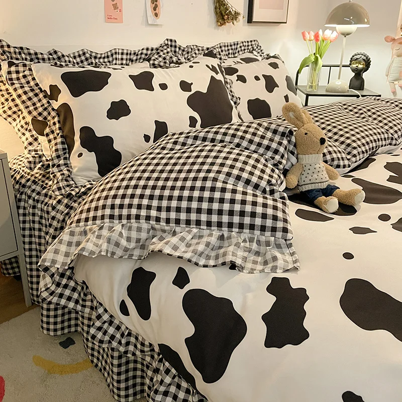 Washed Cotton Bed Sheet Duvet Cover Duvet Cover Four-Piece Set Bed Skirt Cow Summer Bare Sleeping Student Dormitory Be
Washed Cotton Bed Sheet Duvet Cover Duvet Cover Four-Piece Set Bed Skirt Cow Summer Bare Sleeping Student Dormitory Be