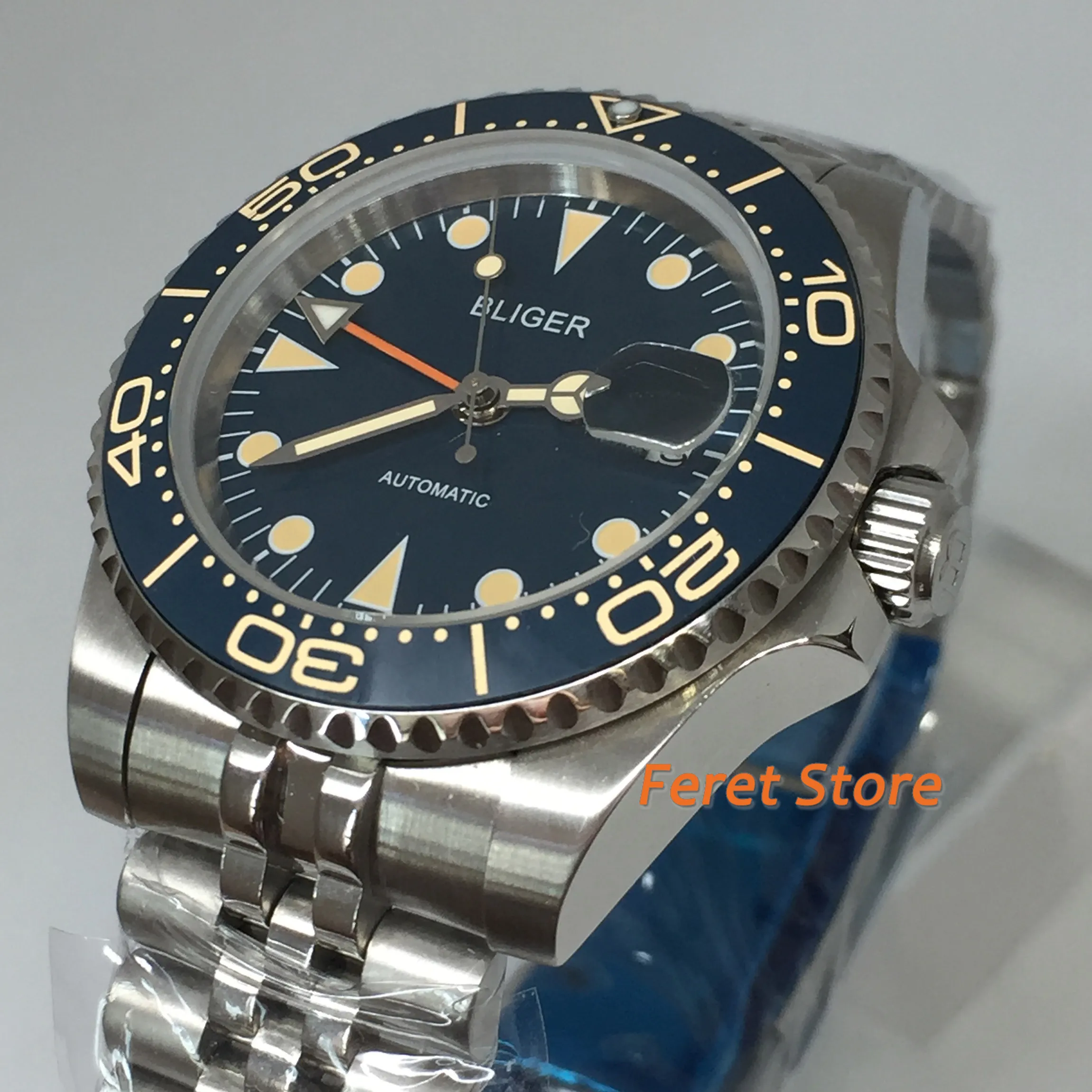Bliger 40mm silver stainless case mens watch sapphire glass orange GMT ceramic bezel blue dial Luminous automatic watch
Bliger 40mm silver stainless case mens watch sapphire glass orange GMT ceramic bezel blue dial Luminous automatic watch