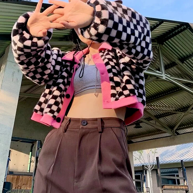 Korean Fashion Y2k Tops Harajuku Checkerboard Sweater Autumn New Cropped Cardigan Women Contrast Color Knitwear Streetwear
Korean Fashion Y2k Tops Harajuku Checkerboard Sweater Autumn New Cropped Cardigan Women Contrast Color Knitwear Streetwear