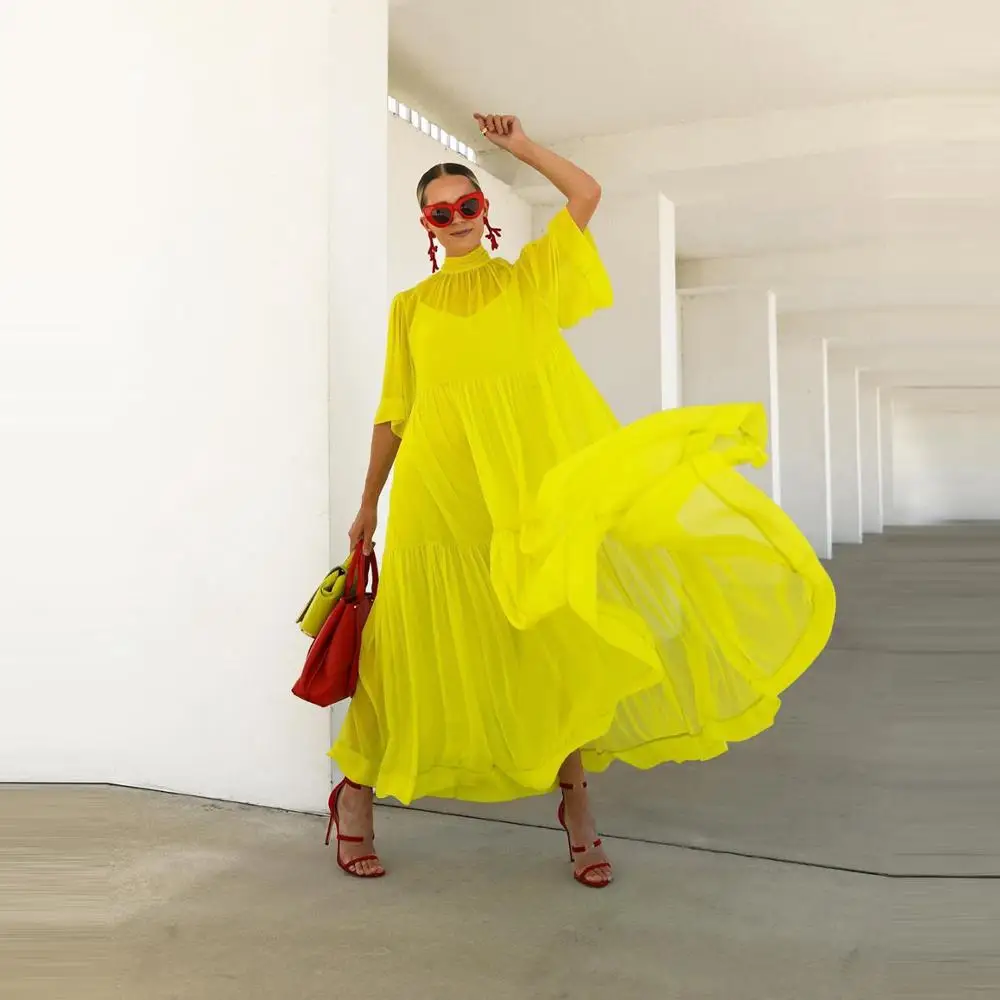 New Fashion Tulle Overlay Dresses Short Sleeves High Neck A Line Long Women Holiday Dress Custom Made Maxi High Street Style
New Fashion Tulle Overlay Dresses Short Sleeves High Neck A Line Long Women Holiday Dress Custom Made Maxi High Street Style