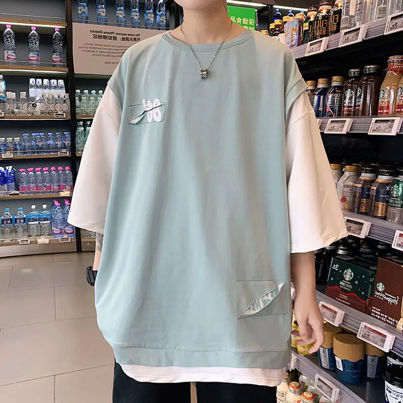 Summer short-sleeved T-shirt for men women loose trend punk handsome hole student high street half sleeve fake two-piece shirt
Summer short-sleeved T-shirt for men women loose trend punk handsome hole student high street half sleeve fake two-piece shirt