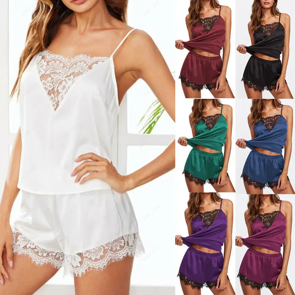 Sexy Women Ladies Satin Lingerie Lace Pajamas Set Elegant Sleeveless Top and Shorts Night Suit Pj Set Underwear Sleepwear
Sexy Women Ladies Satin Lingerie Lace Pajamas Set Elegant Sleeveless Top and Shorts Night Suit Pj Set Underwear Sleepwear