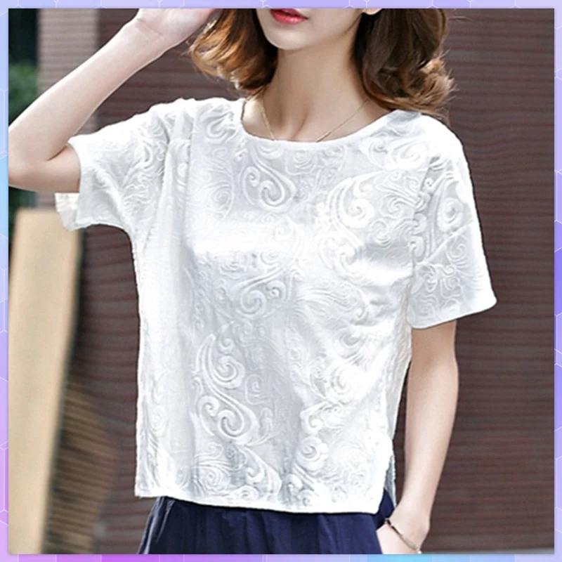 Elegant Casual Solid Women's Tee Shirt Embroidered Cotton And Linen T-shirt Summer Loose Plus Size White Top Tshirt Female
Elegant Casual Solid Women's Tee Shirt Embroidered Cotton And Linen T-shirt Summer Loose Plus Size White Top Tshirt Female