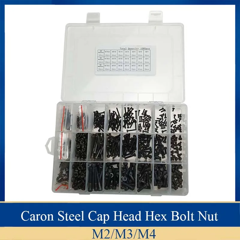 1080Pcs Carbon Steel Cap Head Hex Screw Nut Bolt Flat Washer Wrench Combination Black Set
1080Pcs Carbon Steel Cap Head Hex Screw Nut Bolt Flat Washer Wrench Combination Black Set