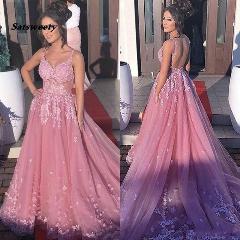 Sexy V Neck Backless Lace Prom Dress Fashion A-Line Tulle Appliques Court Train Vestido De Noiva Elegant Evening Gowns
Sexy V Neck Backless Lace Prom Dress Fashion A-Line Tulle Appliques Court Train Vestido De Noiva Elegant Evening Gowns