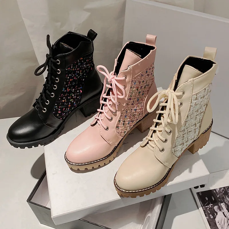 YMECHIC Fashion Bling Plaid Lace Up Block High Heel Womens Boots Ankle Pink Black 2021 Winter Woman Shoes Footwear Booties 43
YMECHIC Fashion Bling Plaid Lace Up Block High Heel Womens Boots Ankle Pink Black 2021 Winter Woman Shoes Footwear Booties 43