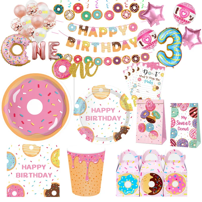 Donut Birthday Party Decor Kids Banner Balloon Disposable Tableware Donut Party Supplies 1st Birthday Party Boy Girl Baby Shower
Donut Birthday Party Decor Kids Banner Balloon Disposable Tableware Donut Party Supplies 1st Birthday Party Boy Girl Baby Shower