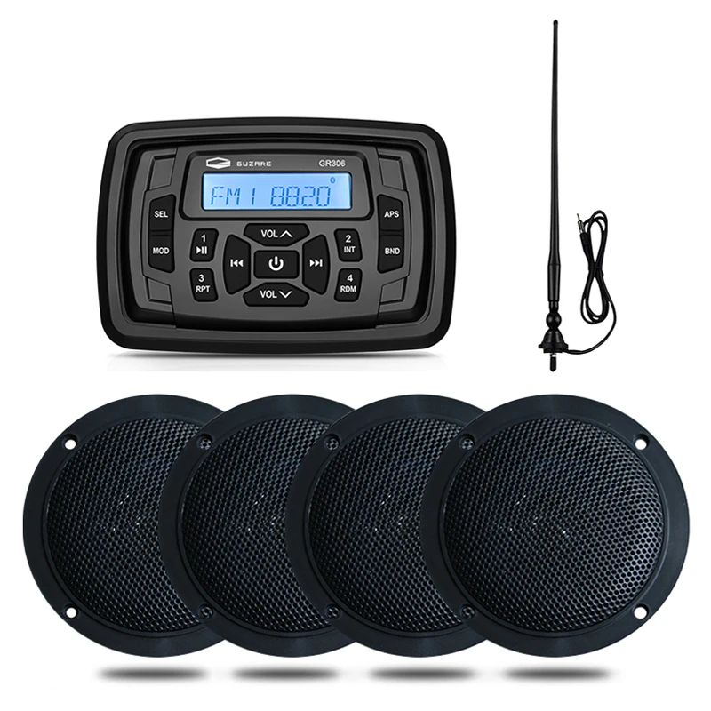 Waterproof Marine Radio Boat Audio Stereo Bluetooth MP3 Player+4" Marine Speaker+AM FM Antenna For RV ATV Golf Cart Motorcycle
Waterproof Marine Radio Boat Audio Stereo Bluetooth MP3 Player+4" Marine Speaker+AM FM Antenna For RV ATV Golf Cart Motorcycle