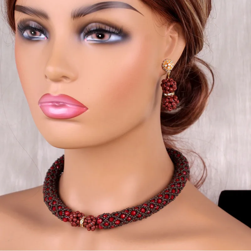 Dudo Nigerian Wedding beads Set Wine and Coffee Choker African Necklace Sets Earrings Bracelet 3Pcs
Dudo Nigerian Wedding beads Set Wine and Coffee Choker African Necklace Sets Earrings Bracelet 3Pcs