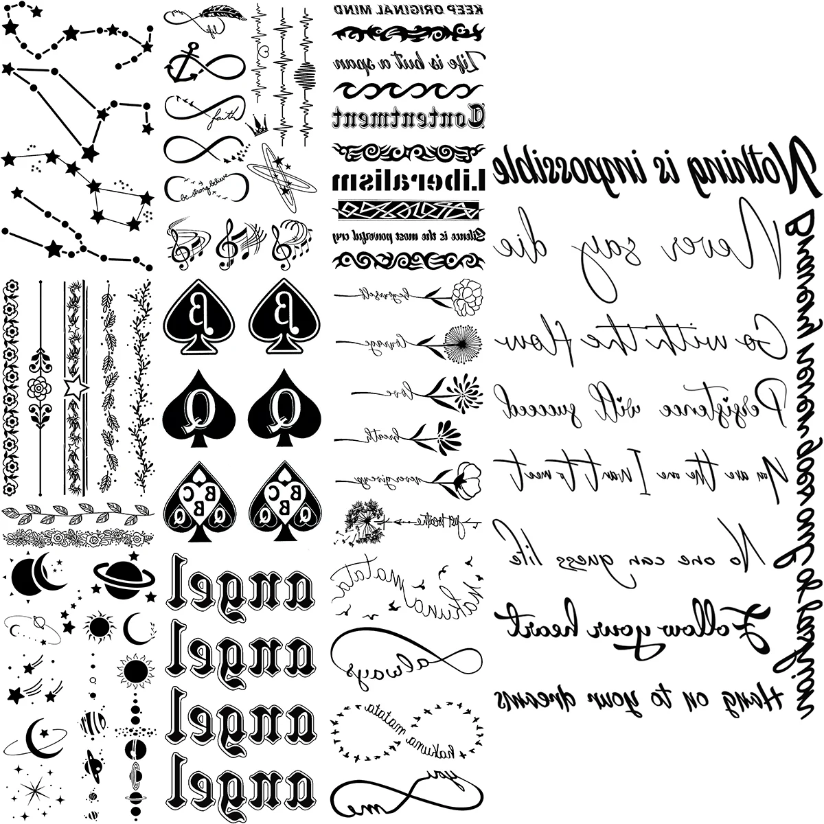 Black Words Quotes Letter Temporary Tattoos For Adults Men Lace Planet Flower Endless Fake Tattoo Sticker Arm Neck Tatoos
Black Words Quotes Letter Temporary Tattoos For Adults Men Lace Planet Flower Endless Fake Tattoo Sticker Arm Neck Tatoos