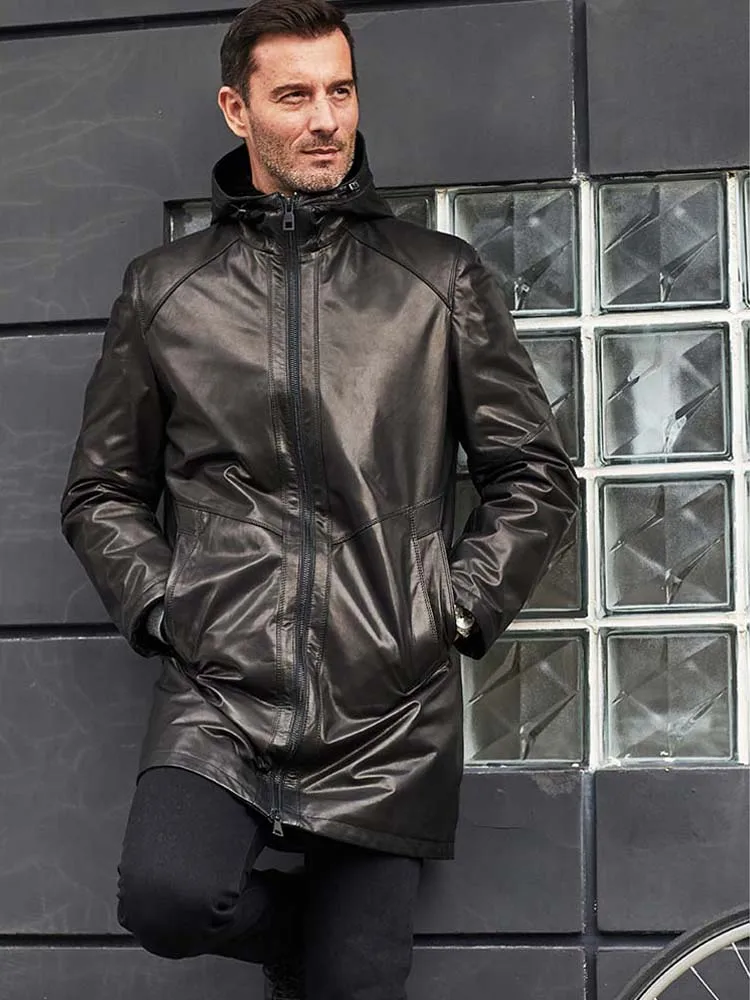 Denny&Dora Men's Sheepskin Coat - Black Sheepskin Leather Jacket with Mink Fur Lining, Hooded Long Winter Coat
Denny&Dora Men's Sheepskin Coat - Black Sheepskin Leather Jacket with Mink Fur Lining, Hooded Long Winter Coat