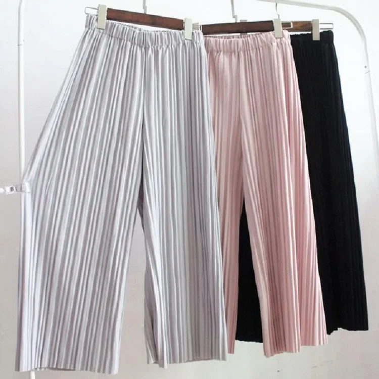 Summer Women Solid Pleated Chiffon & Flax Elastic Wide Leg Pants High Waist Casual Loose Culottes Trousers Holiday
Summer Women Solid Pleated Chiffon & Flax Elastic Wide Leg Pants High Waist Casual Loose Culottes Trousers Holiday
