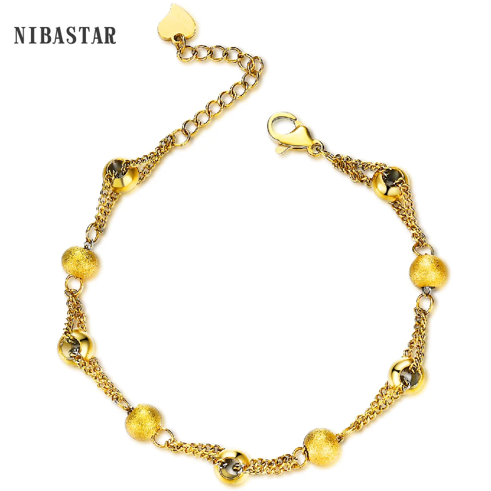 Gold Color Stainless Steel Jewelry Round charm Frosted bead chain bracelet For Women Girls
Gold Color Stainless Steel Jewelry Round charm Frosted bead chain bracelet For Women Girls