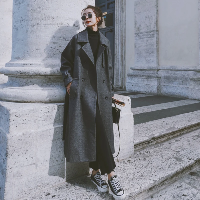 Brand Pop Winter Long Women Wool Blend Coat Double Breasted Lady Overcoat with Belt Female Outerwear Thick Warm Clothes Quality
Brand Pop Winter Long Women Wool Blend Coat Double Breasted Lady Overcoat with Belt Female Outerwear Thick Warm Clothes Quality