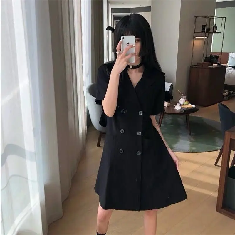 Summer New Korean Slim Dress Double Button Midi Business Suit Collar Dress Woman Dress Vestido De Mujer Femme Robe
Summer New Korean Slim Dress Double Button Midi Business Suit Collar Dress Woman Dress Vestido De Mujer Femme Robe