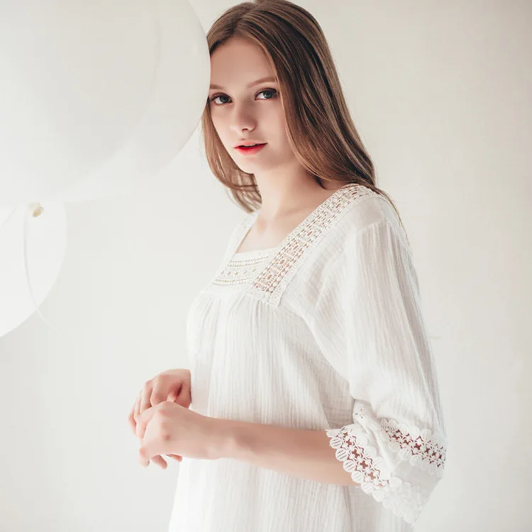 New Spring and Summer Palace Pajamas Female Princess Pure Cotton White Nightgown Women's Sexy Cute Home Wear Night Dress
New Spring and Summer Palace Pajamas Female Princess Pure Cotton White Nightgown Women's Sexy Cute Home Wear Night Dress