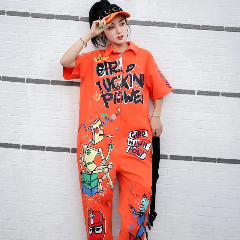 Summer Women Rompers New Cartoon Graffiti Printed Short Sleeve Jumpsuit Loose Leisure Overalls Turn Down Collar Hip Hop Pants
Summer Women Rompers New Cartoon Graffiti Printed Short Sleeve Jumpsuit Loose Leisure Overalls Turn Down Collar Hip Hop Pants