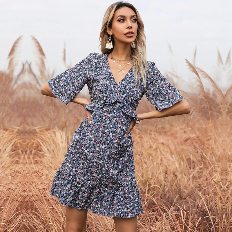 2021 Elegant High Waist Ruffles Summer Dress Women V-Neck Flare Short Sleeves Floral Backlesse Ladies Party Dresses
2021 Elegant High Waist Ruffles Summer Dress Women V-Neck Flare Short Sleeves Floral Backlesse Ladies Party Dresses