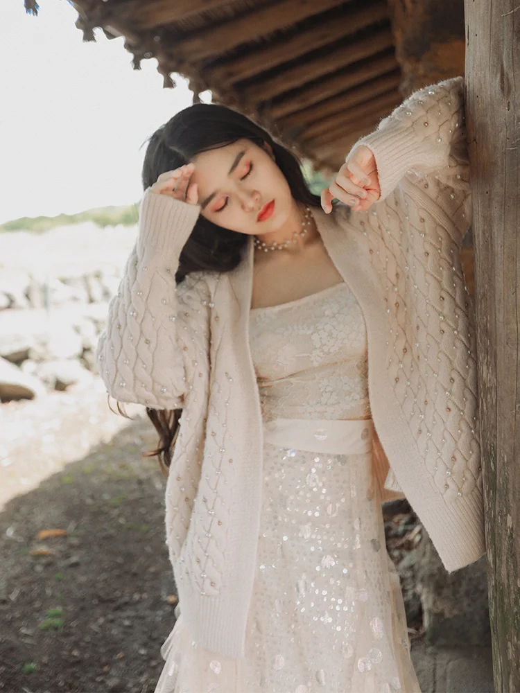 2020 Women Autumn Korean Style Sweet Pink Mujer Short Knitted Sweater Ladies Handmade Pearls Cropped Cardigan Sueter
2020 Women Autumn Korean Style Sweet Pink Mujer Short Knitted Sweater Ladies Handmade Pearls Cropped Cardigan Sueter