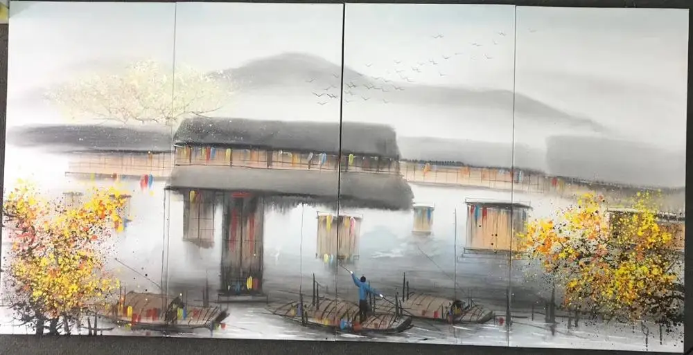 100% Hand Painted 4 pcs Modern Chinese Landscape Oil Painting on Canvas Abstract Canvas Painting Wall art Picture for Home Decor
100% Hand Painted 4 pcs Modern Chinese Landscape Oil Painting on Canvas Abstract Canvas Painting Wall art Picture for Home Decor