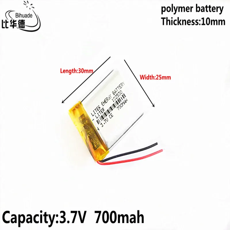 10pcs The high quality 3.7V 700MAH 102530 Lithium Polymer LiPo Rechargeable Battery For Mp3 headphone PAD DVD bluetooth camera
10pcs The high quality 3.7V 700MAH 102530 Lithium Polymer LiPo Rechargeable Battery For Mp3 headphone PAD DVD bluetooth camera