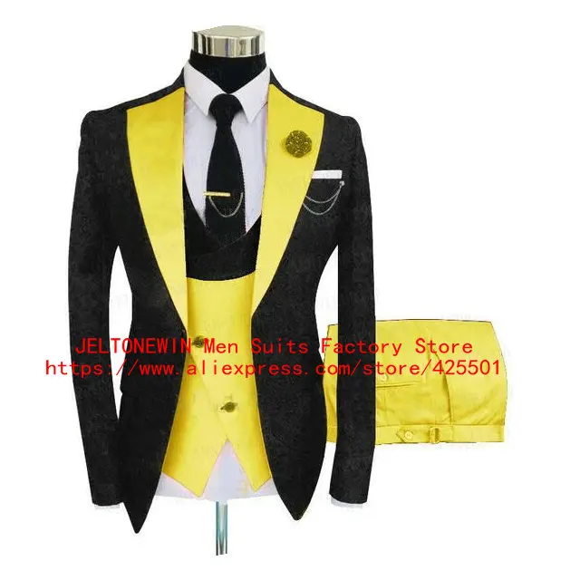 New Design Black Floral Printed Yellow Vest Pant 3 Pieces Set Men Suits Wedding Groom Tuxedo Slim Fit Party Suit Best Man Blazer
New Design Black Floral Printed Yellow Vest Pant 3 Pieces Set Men Suits Wedding Groom Tuxedo Slim Fit Party Suit Best Man Blazer