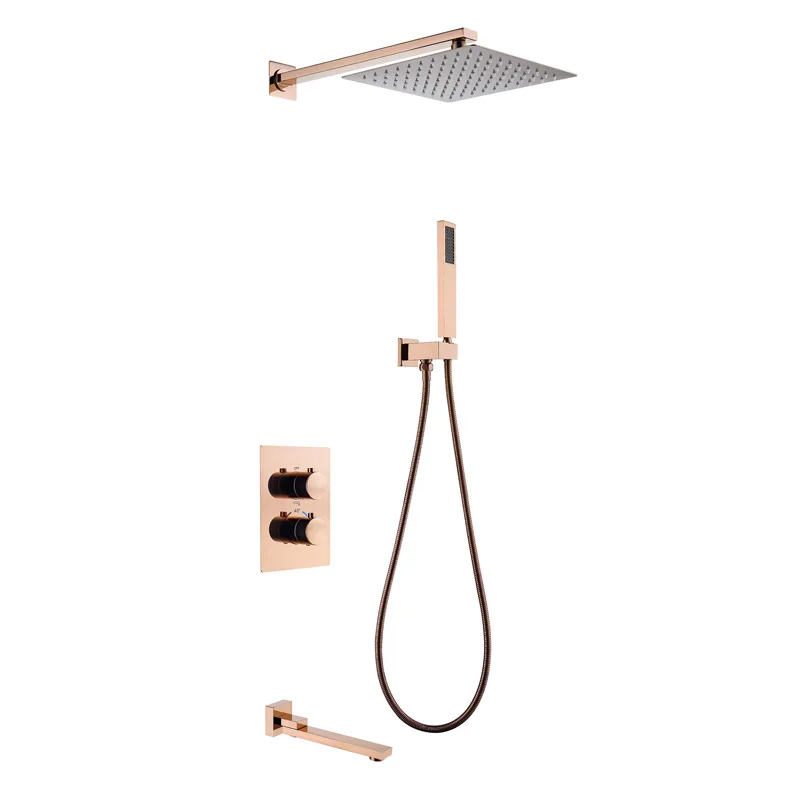 Bathroom Thermostatic Shower Set Brass Rose Gold Rainfall Shower Faucet Wall Mounted Thermostatic Shower Mixer with Hand Shower
Bathroom Thermostatic Shower Set Brass Rose Gold Rainfall Shower Faucet Wall Mounted Thermostatic Shower Mixer with Hand Shower