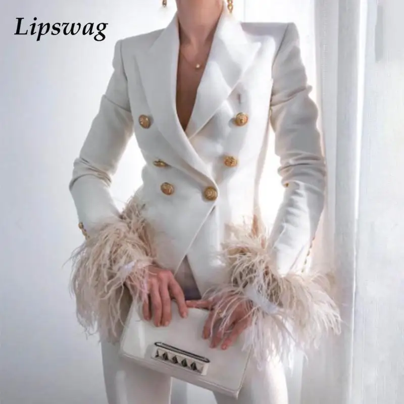 Elegant Turn-down Collar Lady Blazer Top Casual Long Sleeve Women Suit Coat Fashion Fuzzy Feather Double-Breasted Jacket Outwear
Elegant Turn-down Collar Lady Blazer Top Casual Long Sleeve Women Suit Coat Fashion Fuzzy Feather Double-Breasted Jacket Outwear