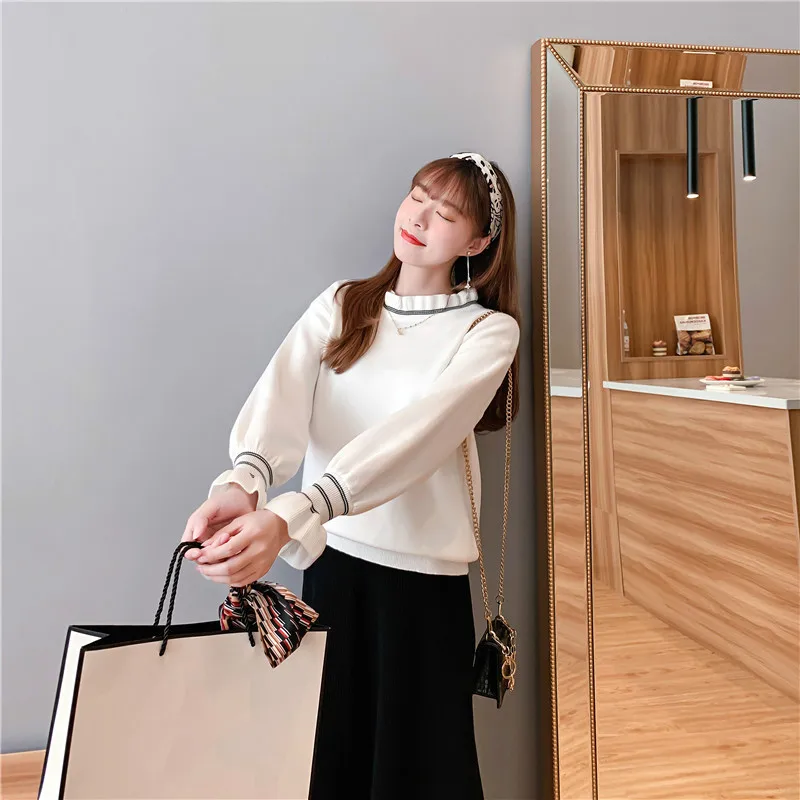 H9564 Women Autumn Winter Pullover Female Wooden Ear Korean Lantern Sleeve Sweater Students Loose Warm Knitted Bottom Jumper Top
H9564 Women Autumn Winter Pullover Female Wooden Ear Korean Lantern Sleeve Sweater Students Loose Warm Knitted Bottom Jumper Top