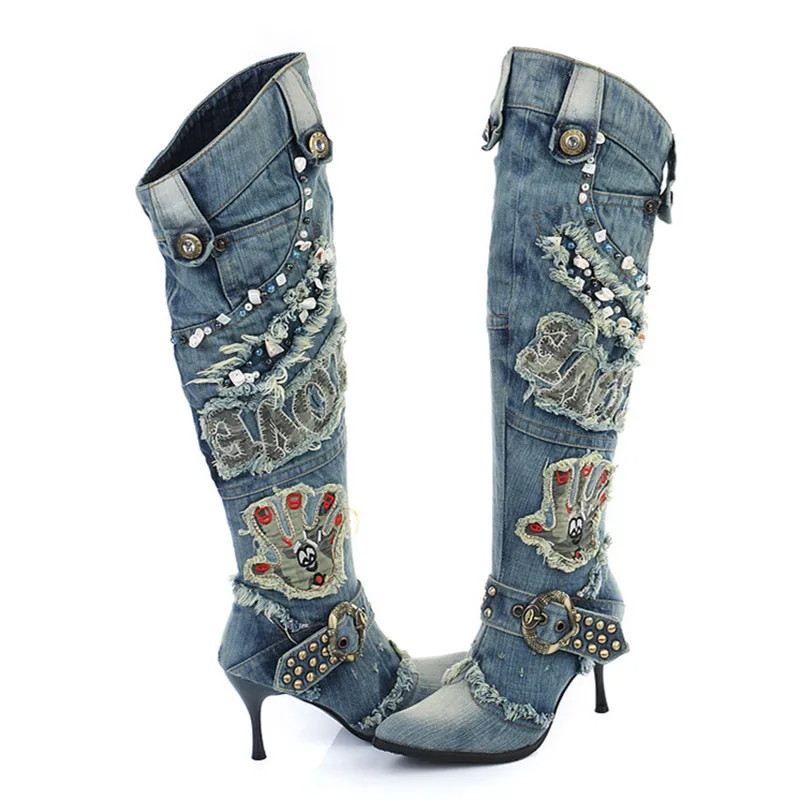 2024 New Women Knee High Boots Winter Denim Shoes Woman Sexy Pointed Toe Warm Jean Botas Mujer Beading High Heel Boots
2024 New Women Knee High Boots Winter Denim Shoes Woman Sexy Pointed Toe Warm Jean Botas Mujer Beading High Heel Boots