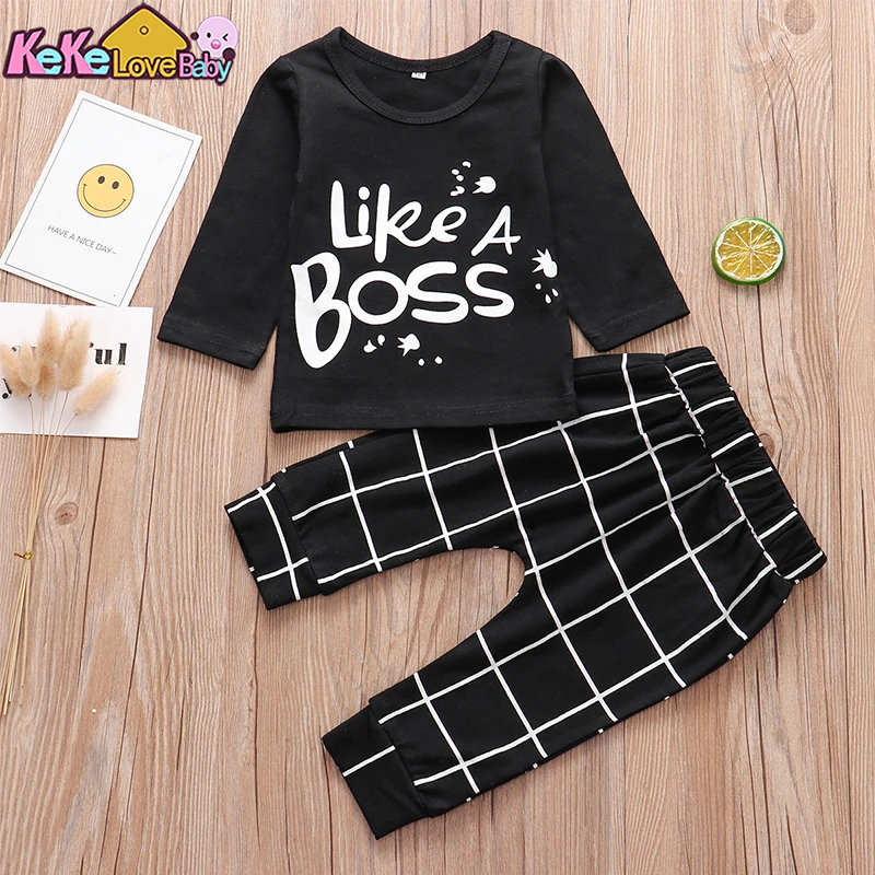 Newborn Baby Boy Clothes T-shirt Pants Black New Born Infant Clothing Suit Letter Like A Boss Long Sleeve Autumn Cotton 2Pcs Set
Newborn Baby Boy Clothes T-shirt Pants Black New Born Infant Clothing Suit Letter Like A Boss Long Sleeve Autumn Cotton 2Pcs Set